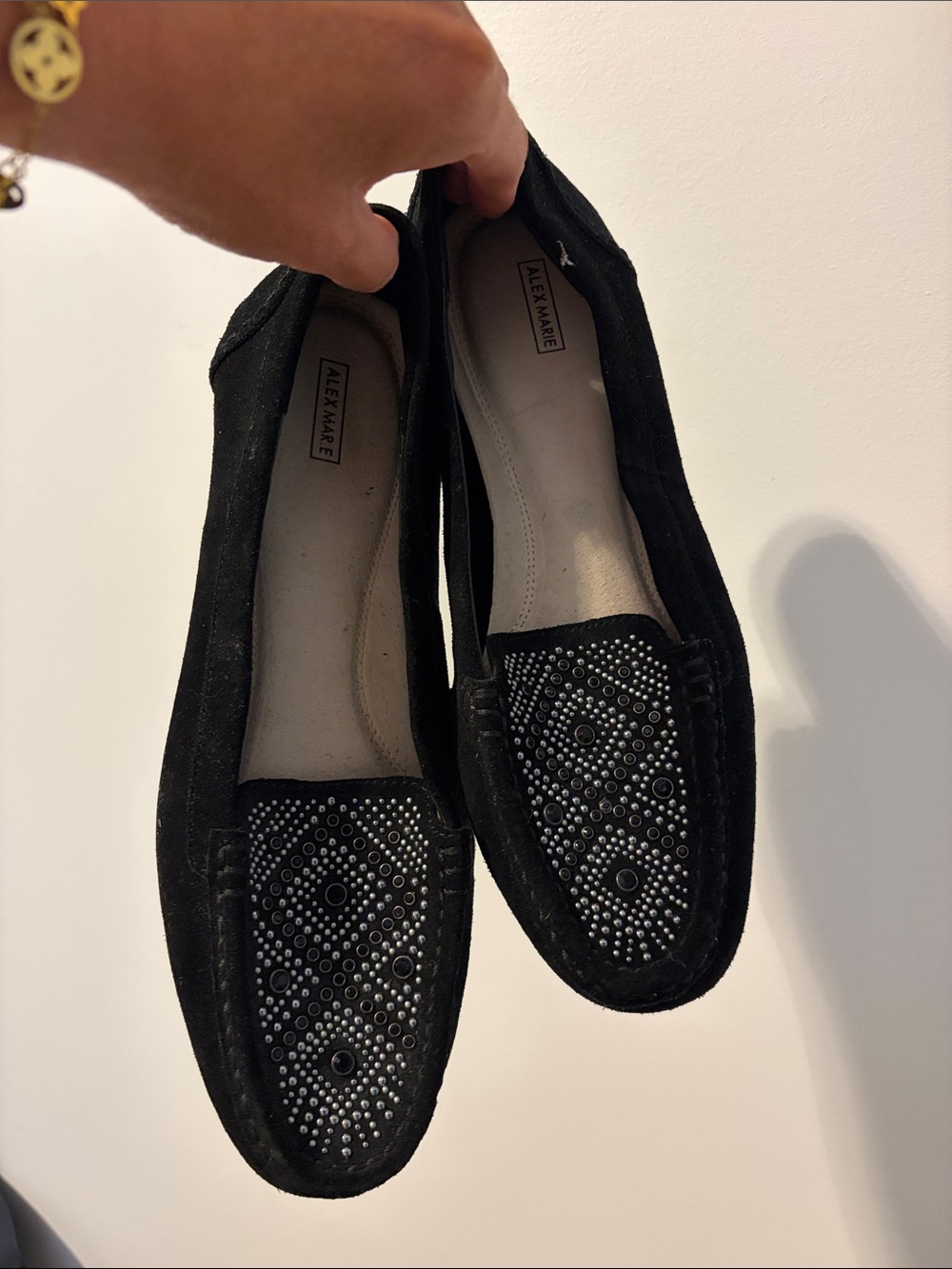 Alex Marie Black Suede Loafers with Studded Toe